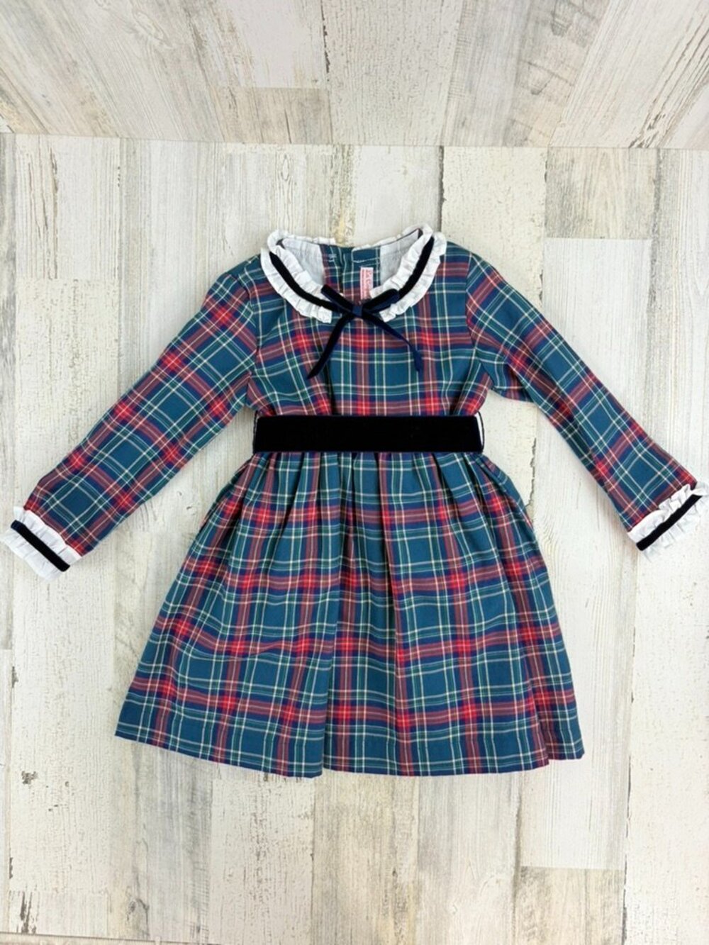 La Coqueta Girls Sz 4 Green Blue Plaid Dress EUC